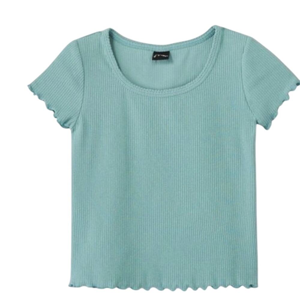 Art Class Girls Lettuce Edge Ribbed Short Sleeve T-Shirt XL